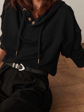 ba&sh Black Cropped Hoodie with Gold Accents